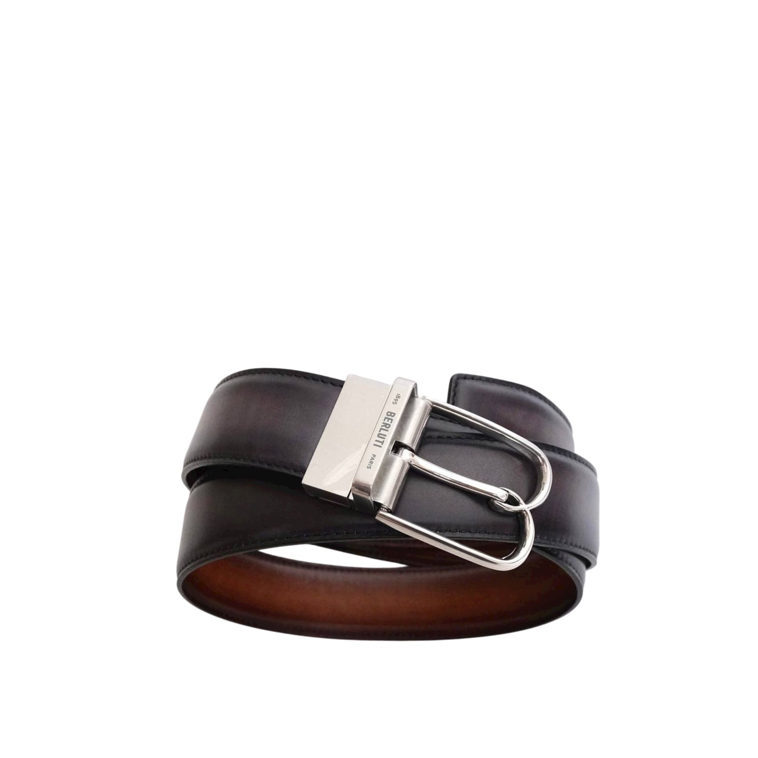 BERLUTI - B Volute Belt 35 mm Reversible in Black/ Cacao Intenso