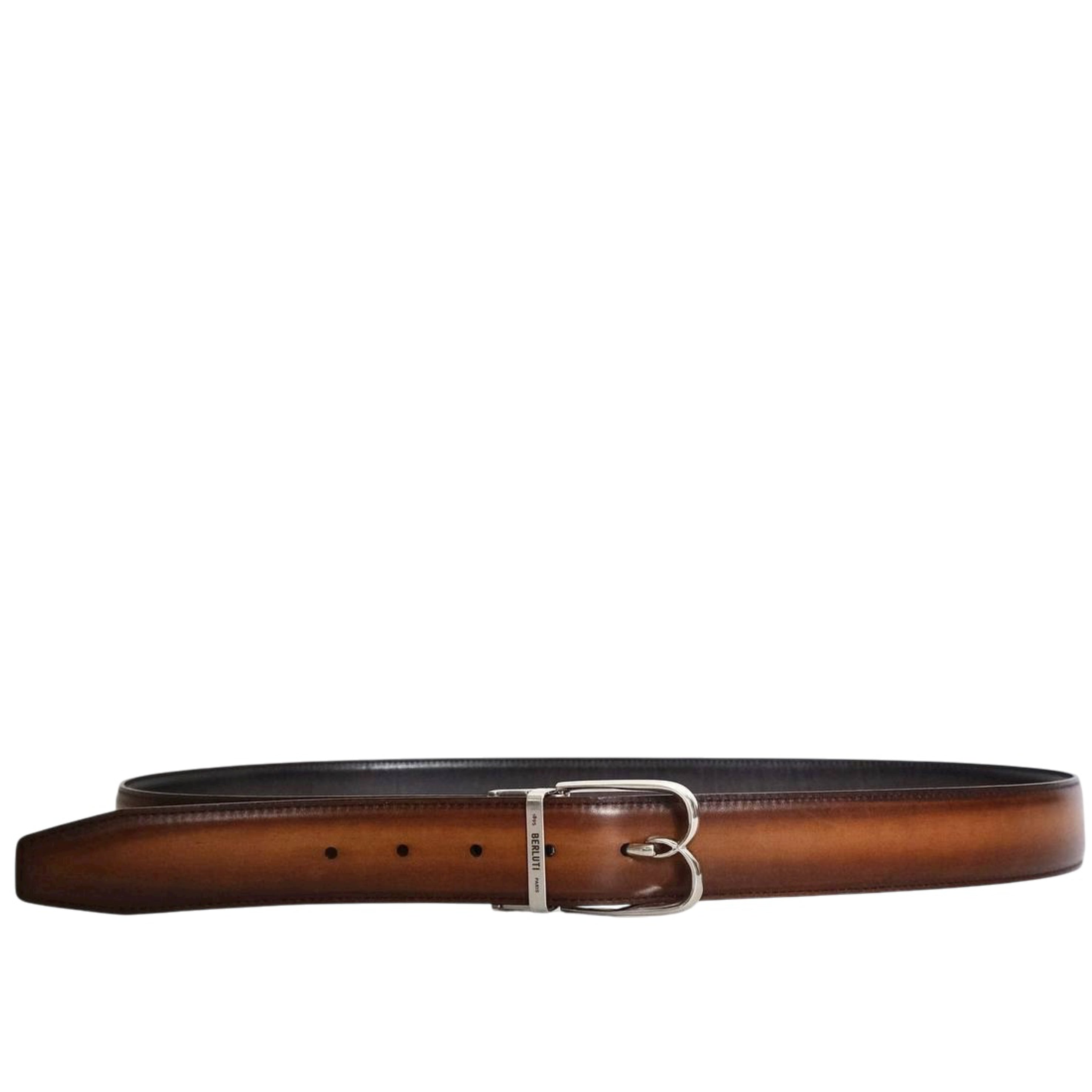 BERLUTI - B Volute Belt 35 mm Reversible in Black/ Cacao Intenso