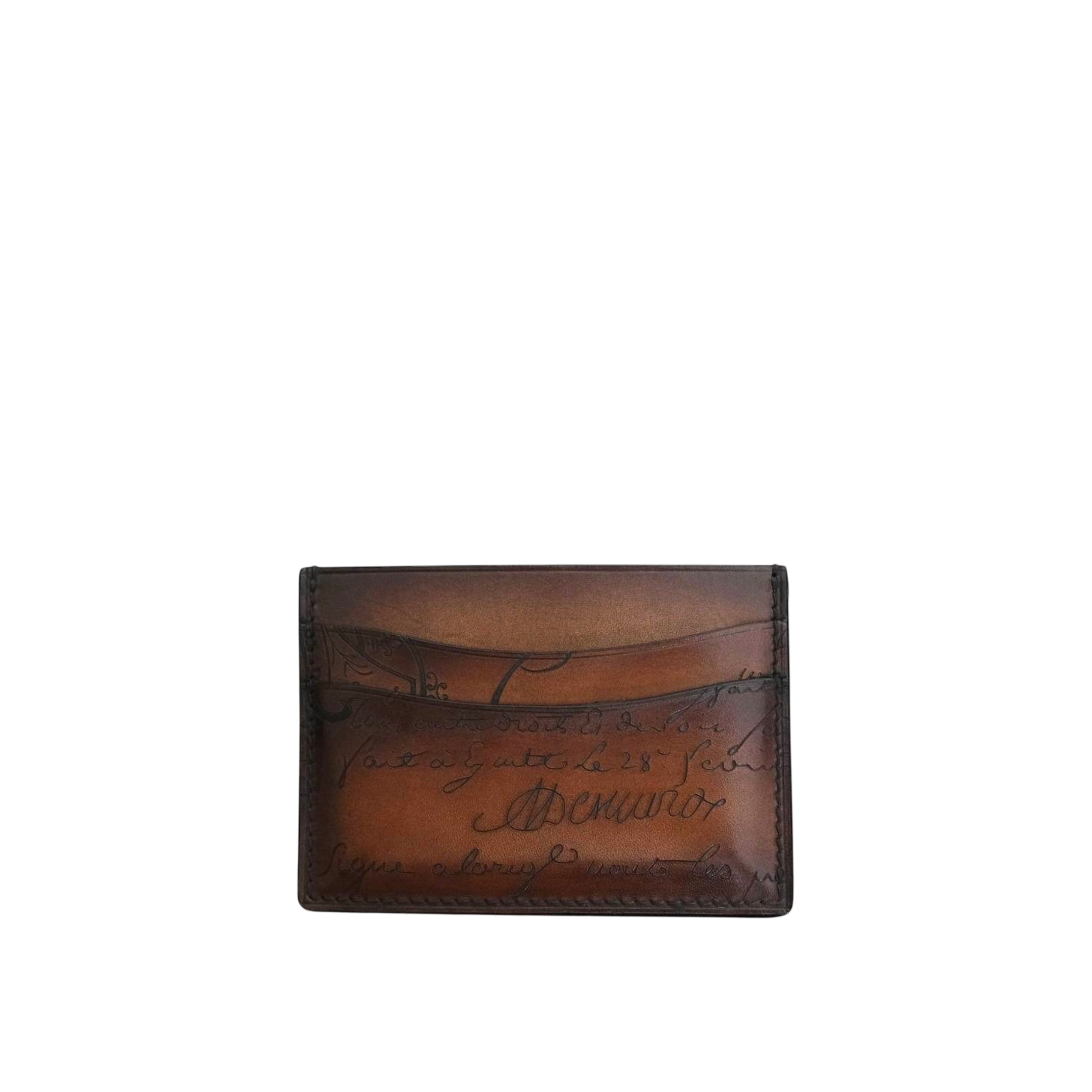 BERLUTI - Card Holder Bambou Scritto Leather in Cacao Intenso (MOTIF 2)