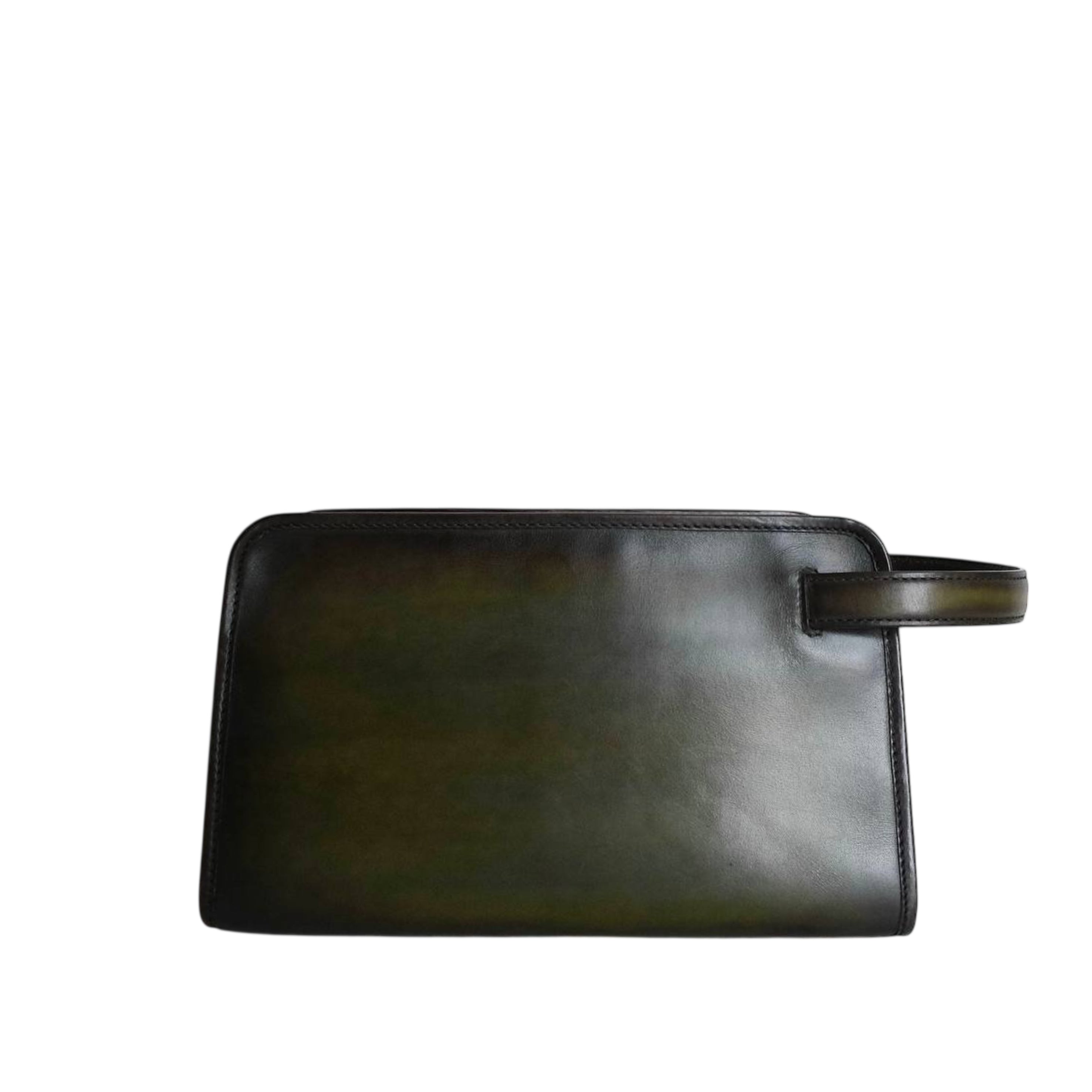 BERLUTI - Morning Pouch Scritto Leather in Green Nero Caviar/ Brown Savana