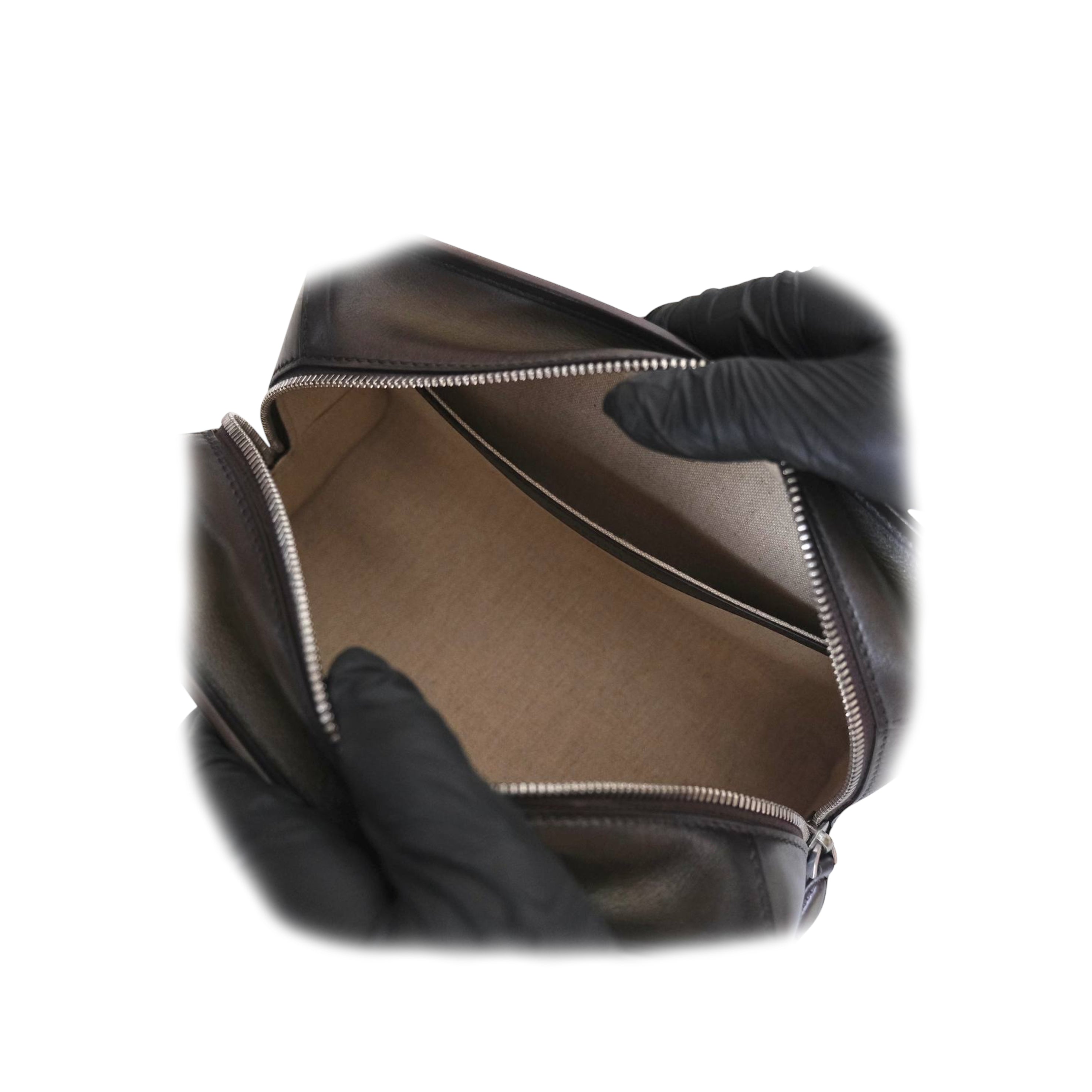 BERLUTI - Morning Pouch Scritto Leather in Green Nero Caviar/ Brown Savana