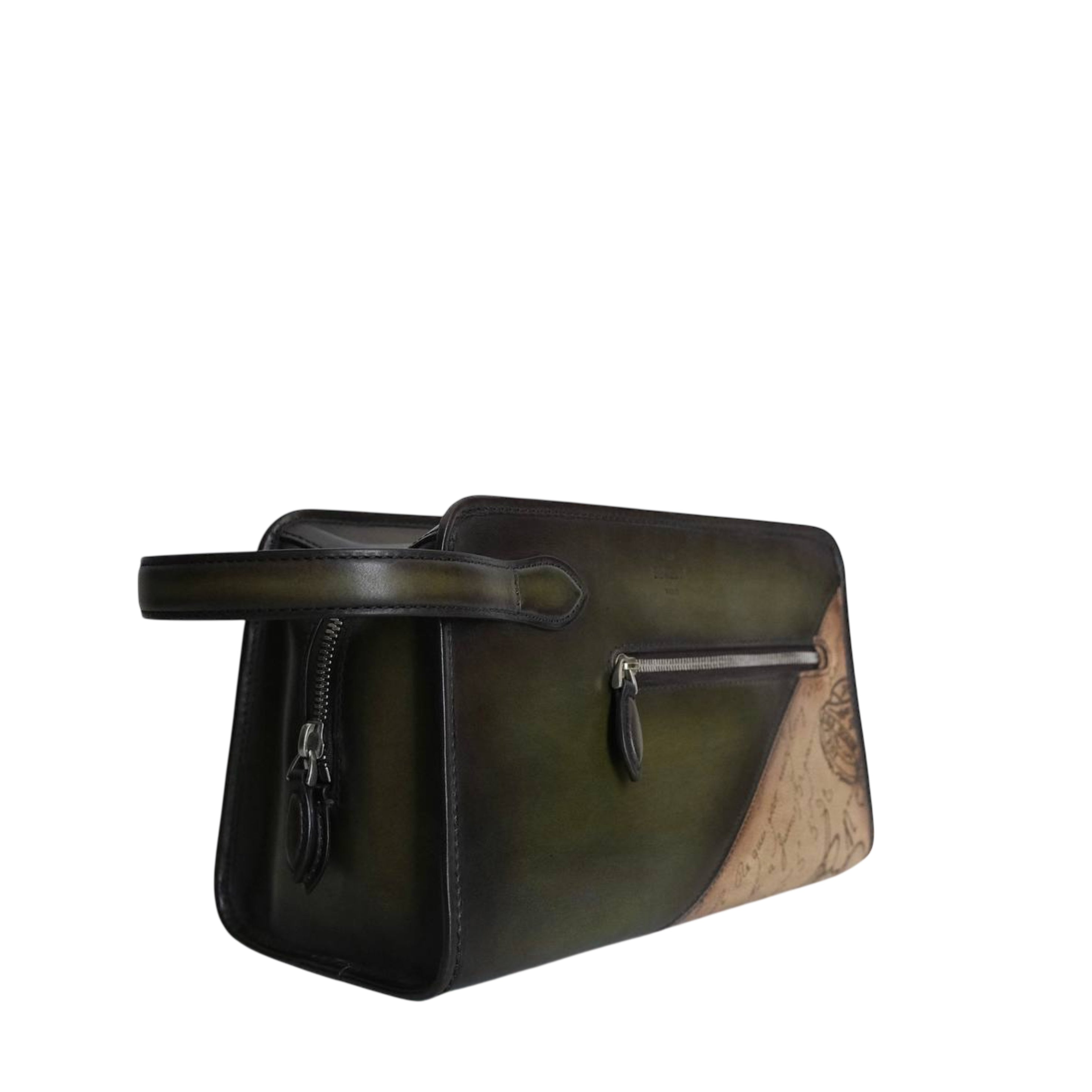 BERLUTI - Morning Pouch Scritto Leather in Green Nero Caviar/ Brown Savana