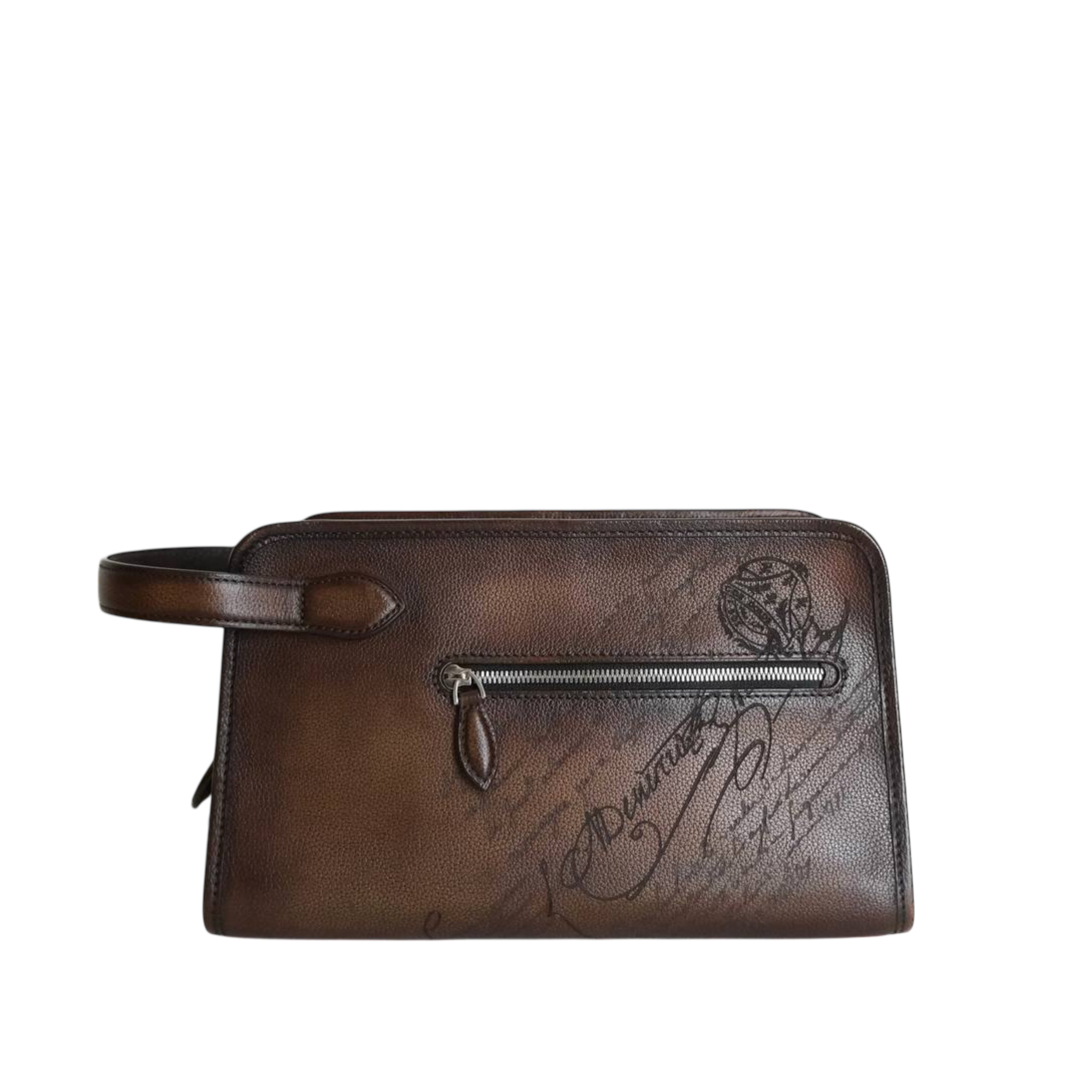 BERLUTI - Morning Pouch Scritto Grained Leather in Brown