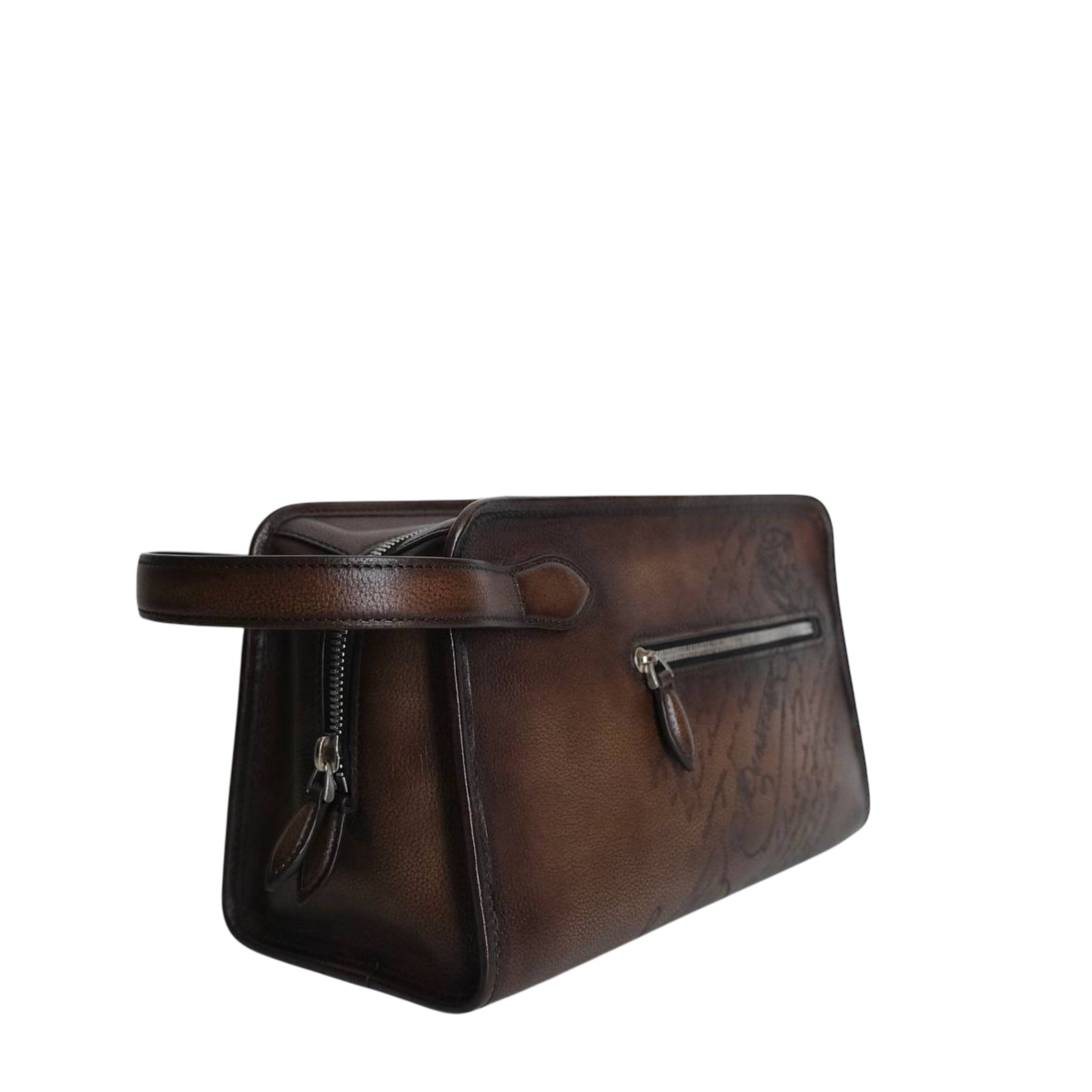 BERLUTI - Morning Pouch Scritto Grained Leather in Brown