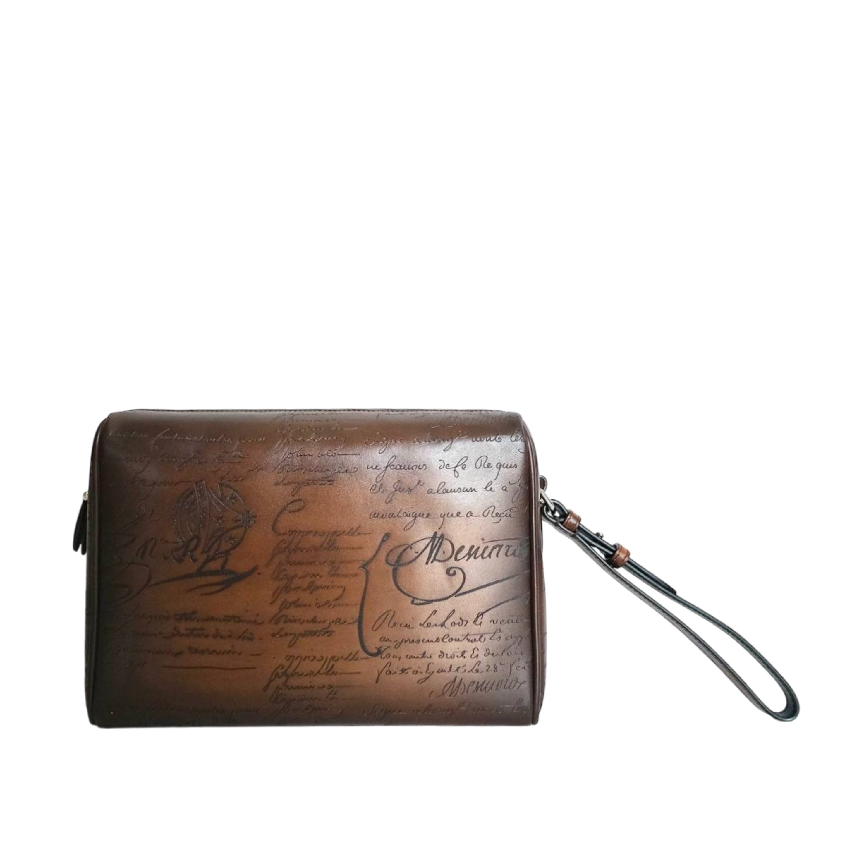BERLUTI - Rosewood Pouch Scritto Leather Cacao Intenso