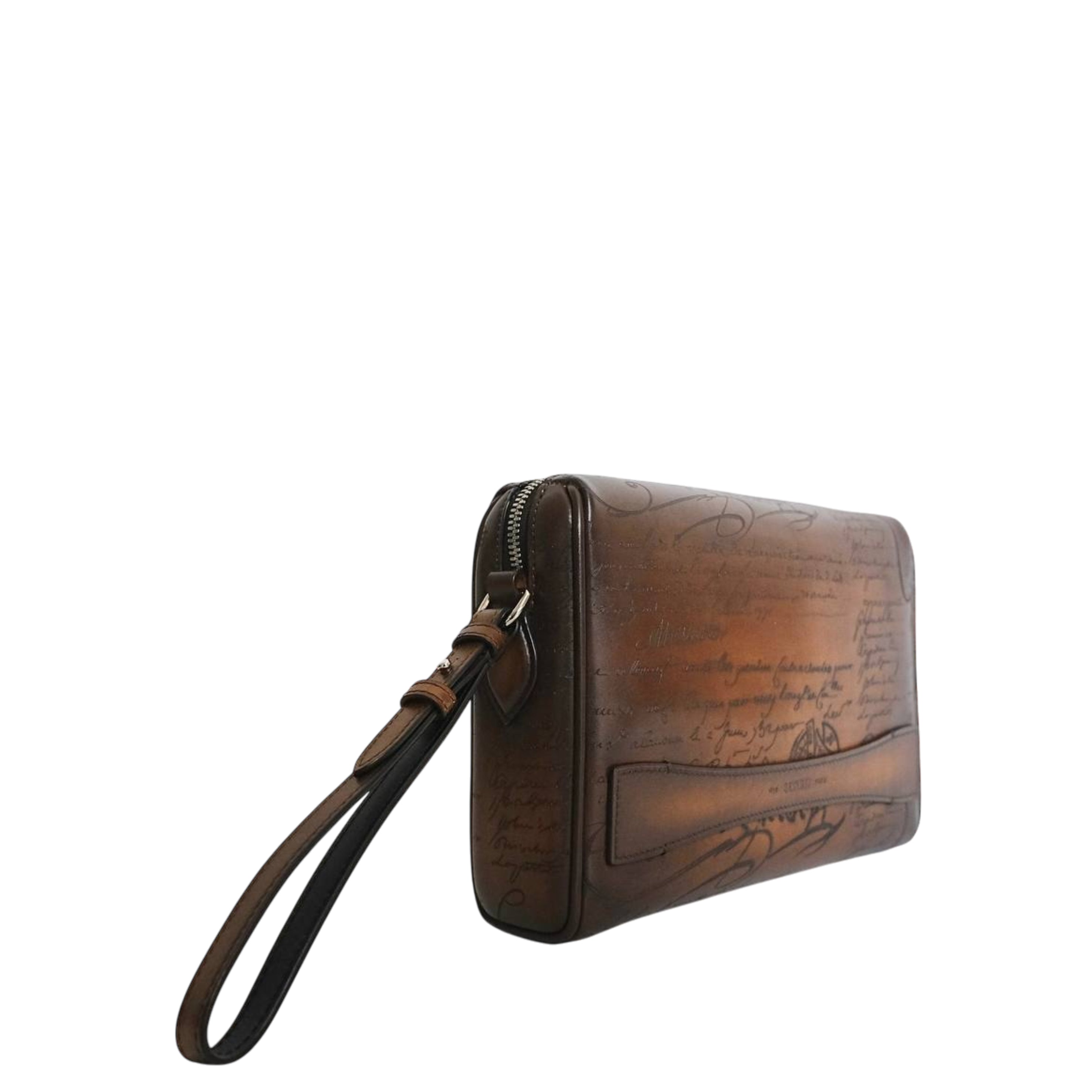 BERLUTI - Rosewood Pouch Scritto Leather Cacao Intenso