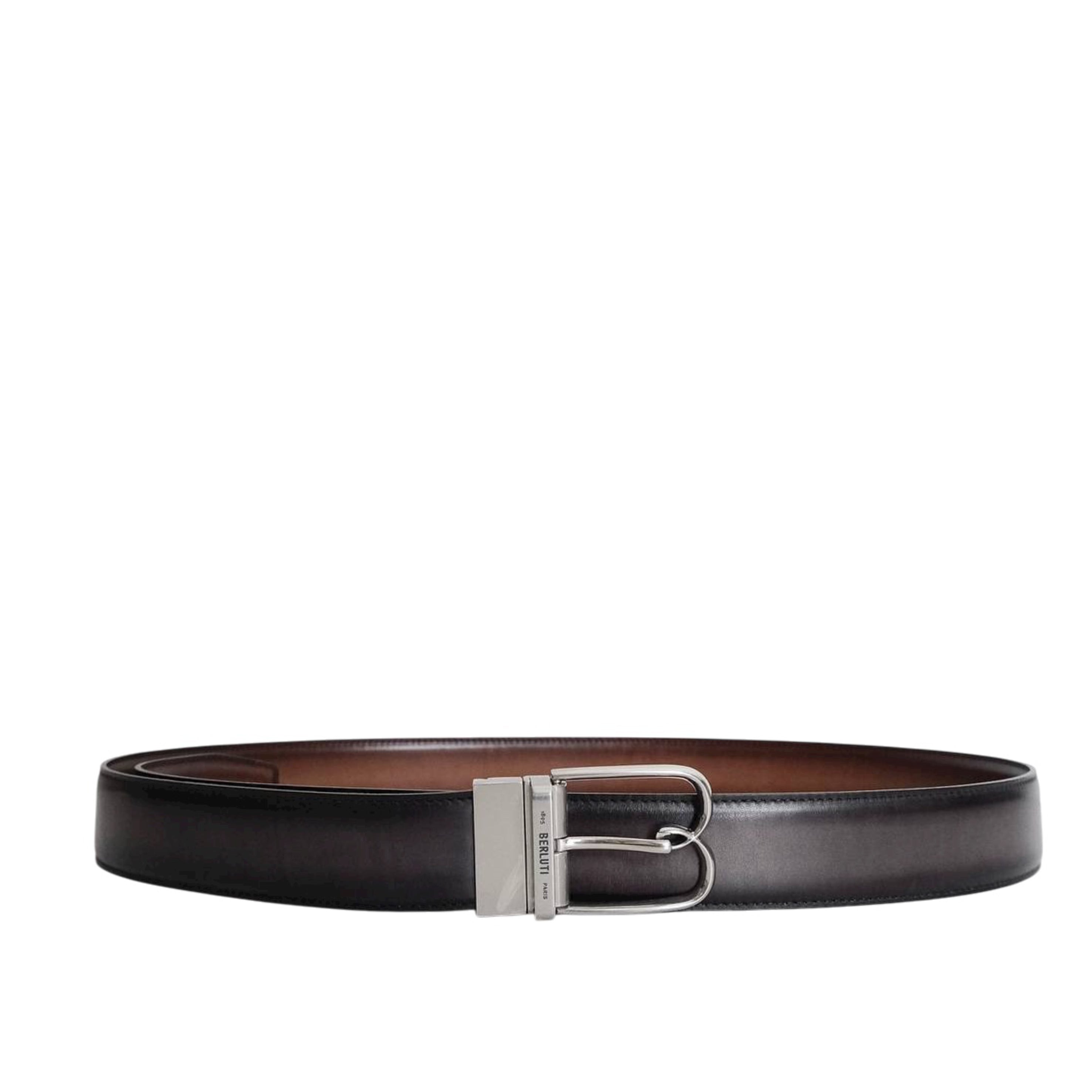 BERLUTI - B Volute Belt 35 mm Reversible in Black/ Cacao Intenso