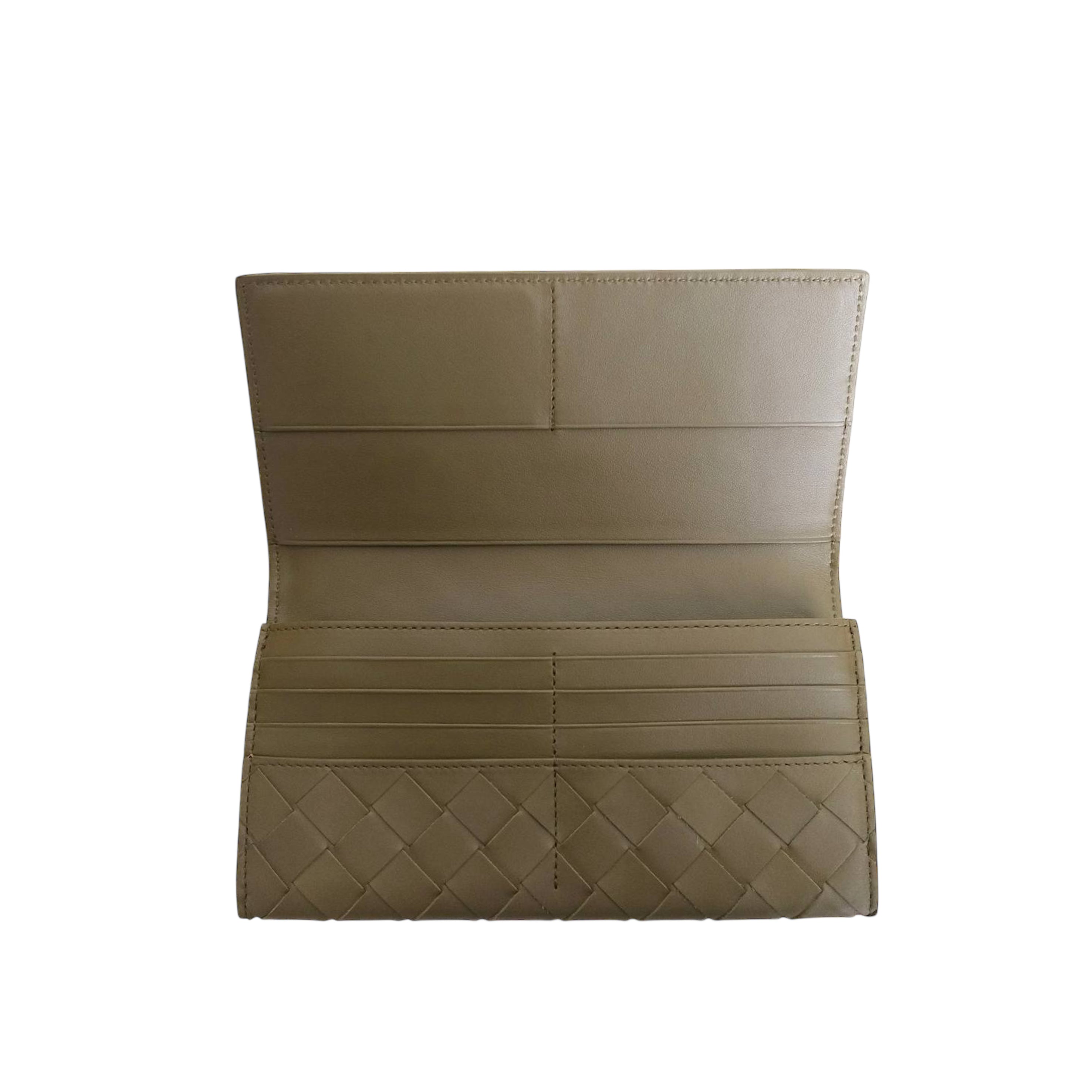 BOTTEGA VENETA - Long Bifold Wallet With Zipper Interior in Green Khaki