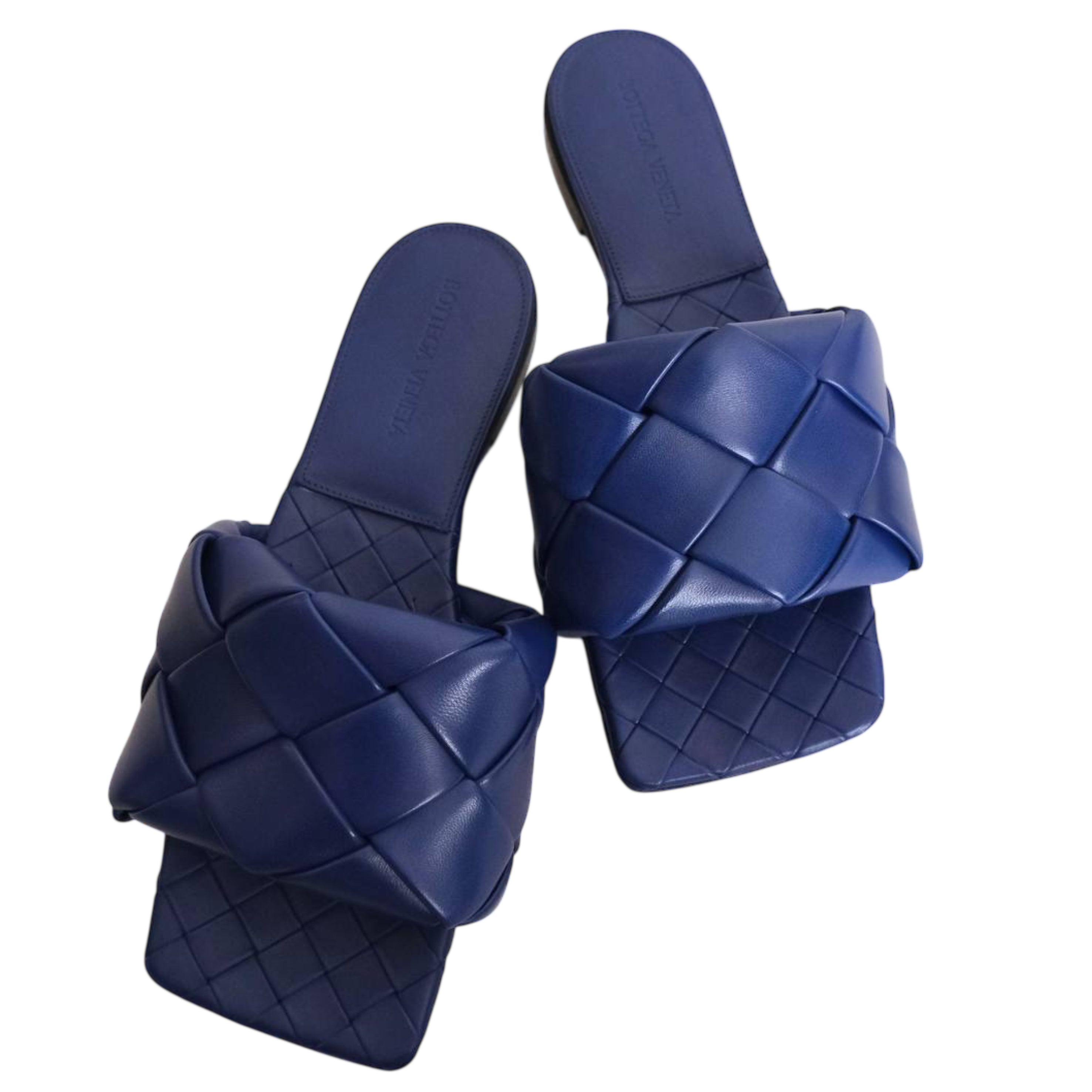 BOTTEGA VENETA - Lido Flat Sandals Leather in Blue Cruise