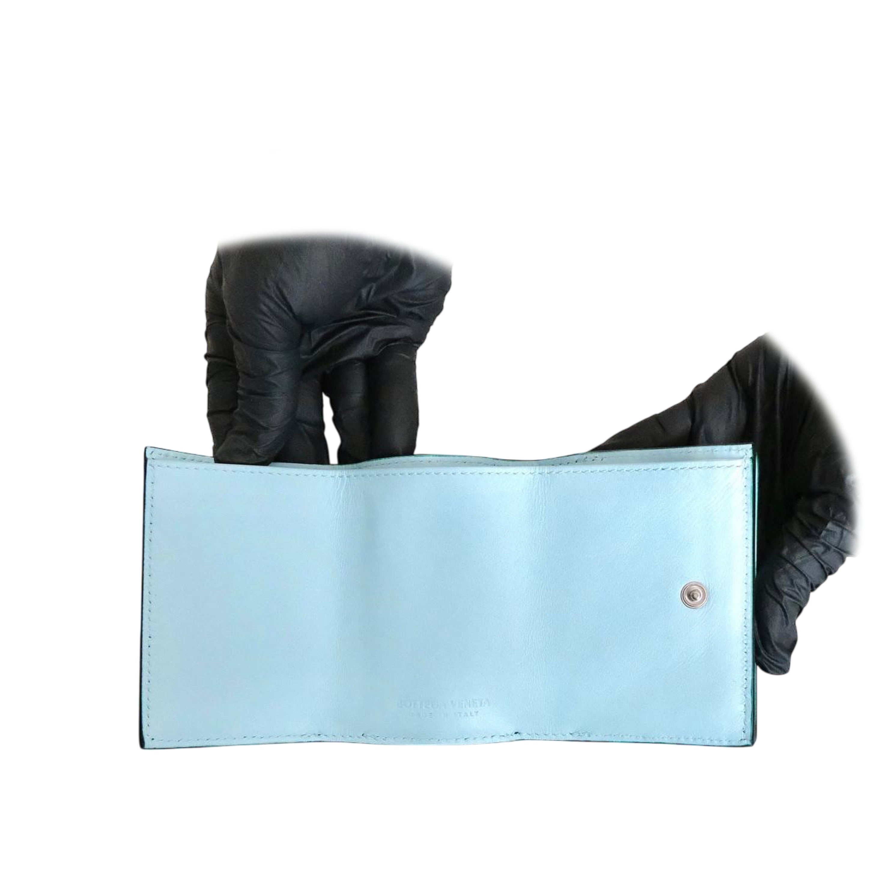 BOTTEGA VENETA - Trifold Compact Wallet in Inkwell/ Pale Blue