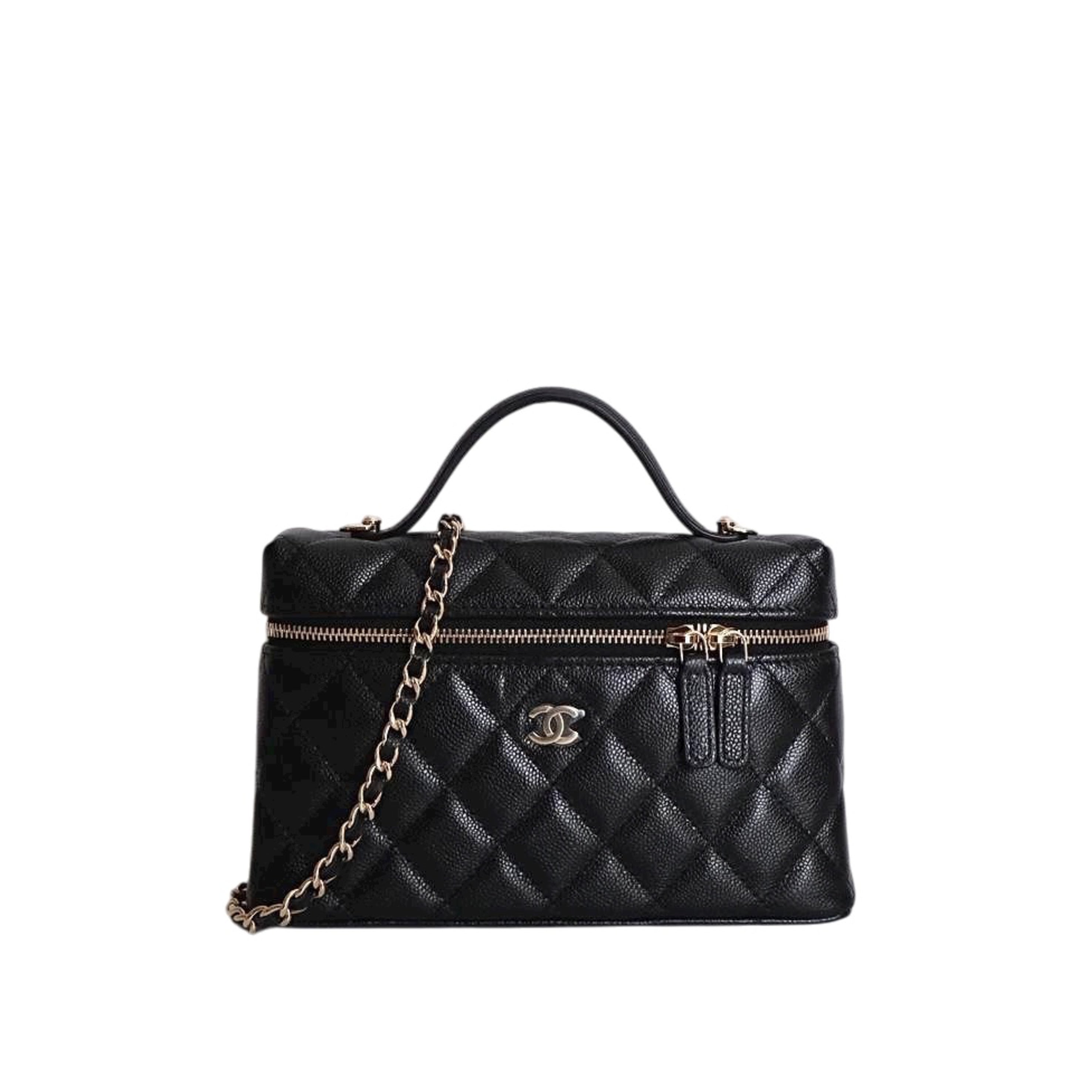 CHANEL - Vanity Bag Top Handle with Chain 25C Caviar Leather in Black (Gold Hardware)