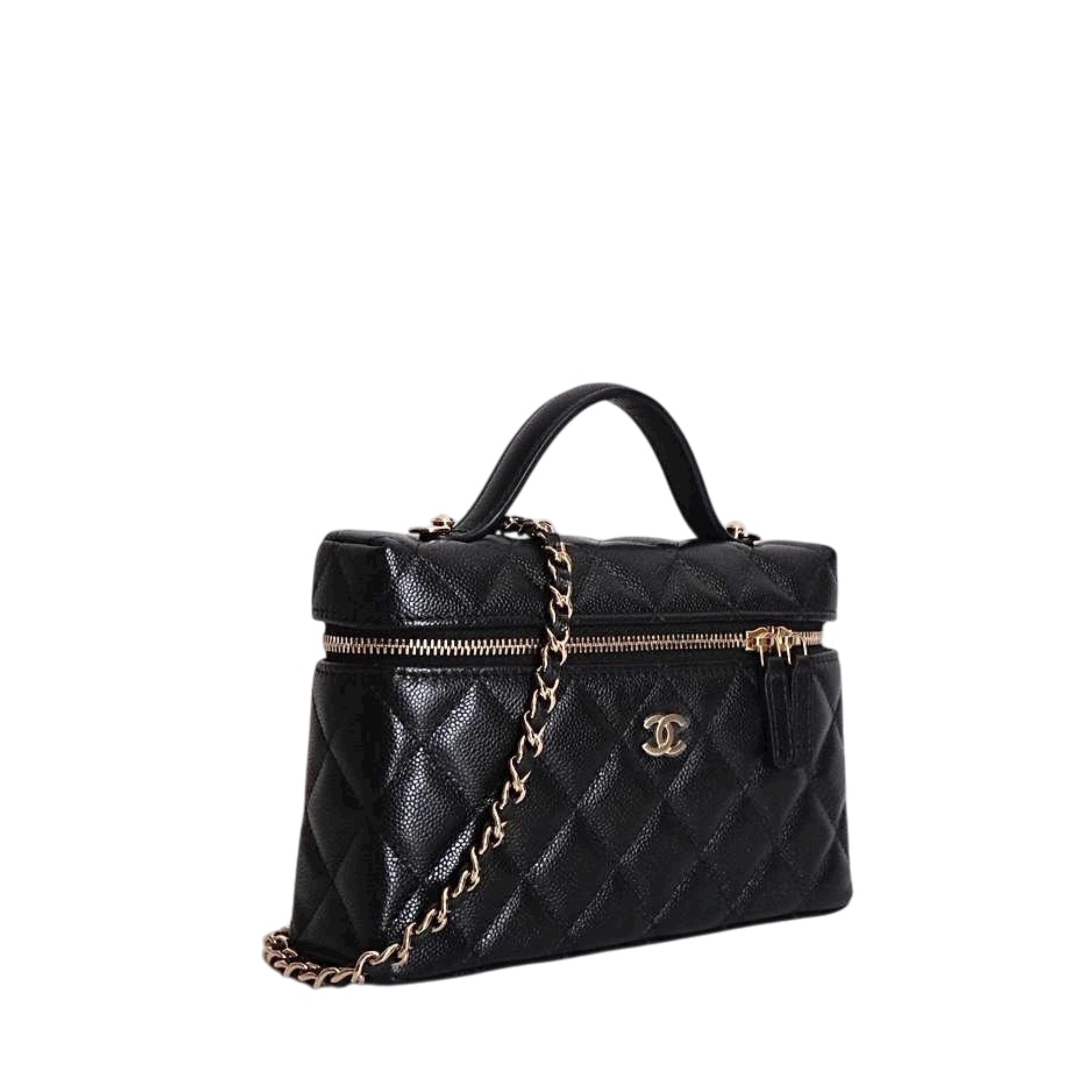 CHANEL - Vanity Bag Top Handle with Chain 25C Caviar Leather in Black (Gold Hardware)