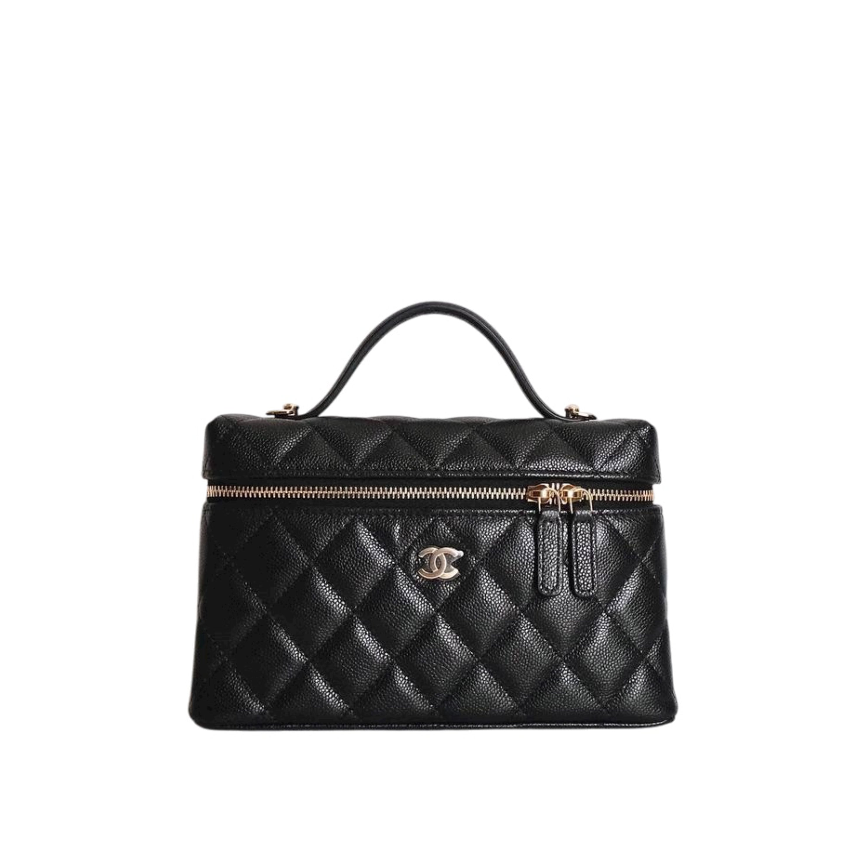 CHANEL - Vanity Bag Top Handle with Chain 25C Caviar Leather in Black (Gold Hardware)