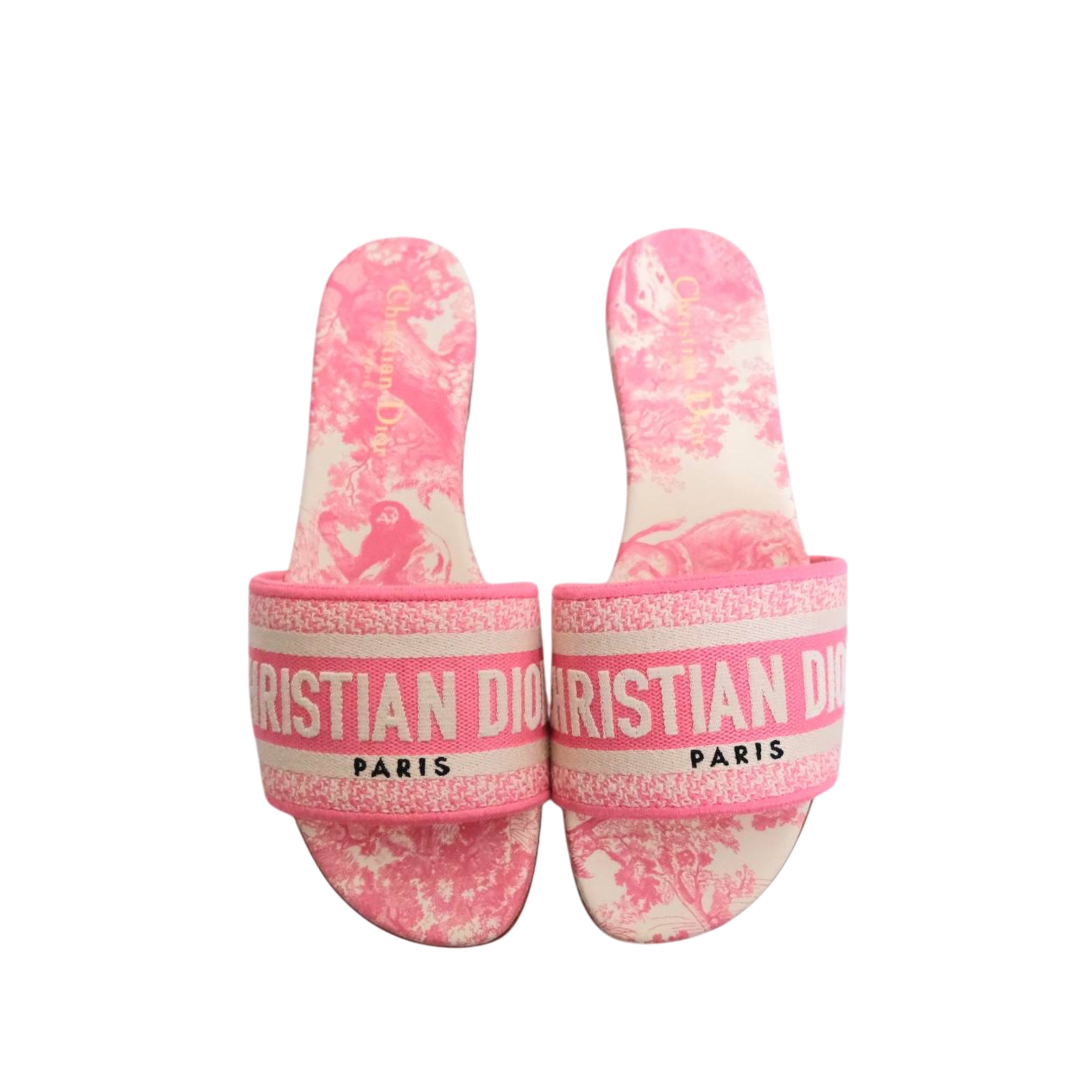 DIOR - Dway Sandals Flat Embroidered Toile de Jouy in Pink/ White