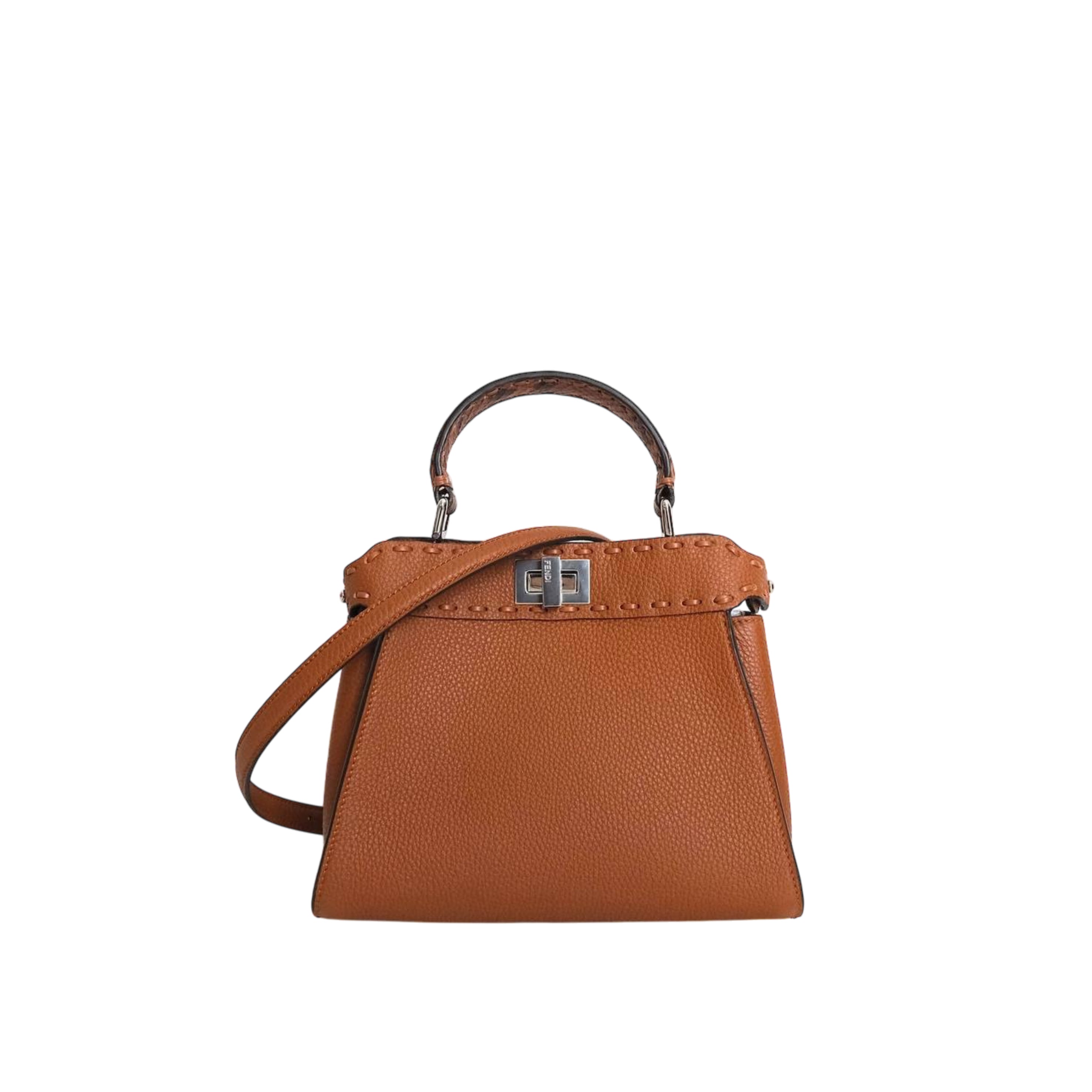 FENDI - Peekaboo Selleria Mini Leather & Exotic Snake Handle in Brown Brandy