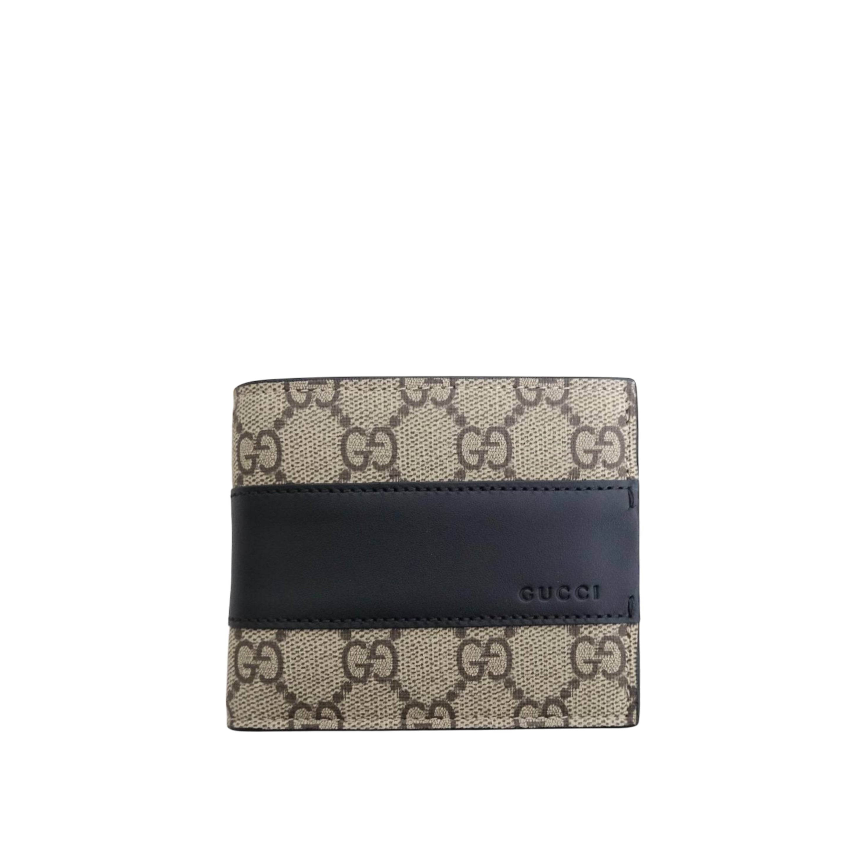 GUCCI - GG Canvas Supreme & Leather Compact Bifold Wallet In Beige/ Black