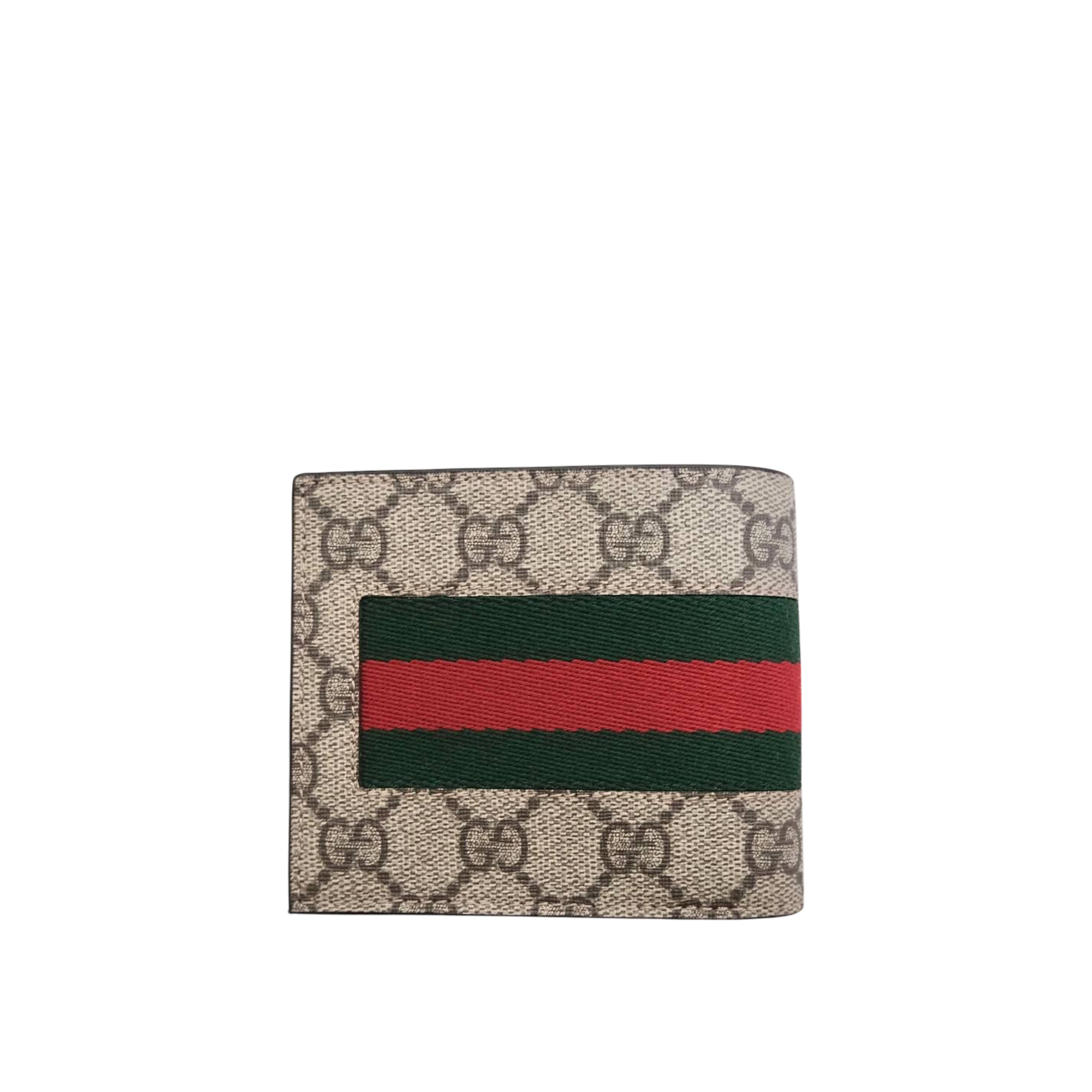GUCCI - GG Supreme Canvas Compact Bifold Wallet Tricolor Web in Beige