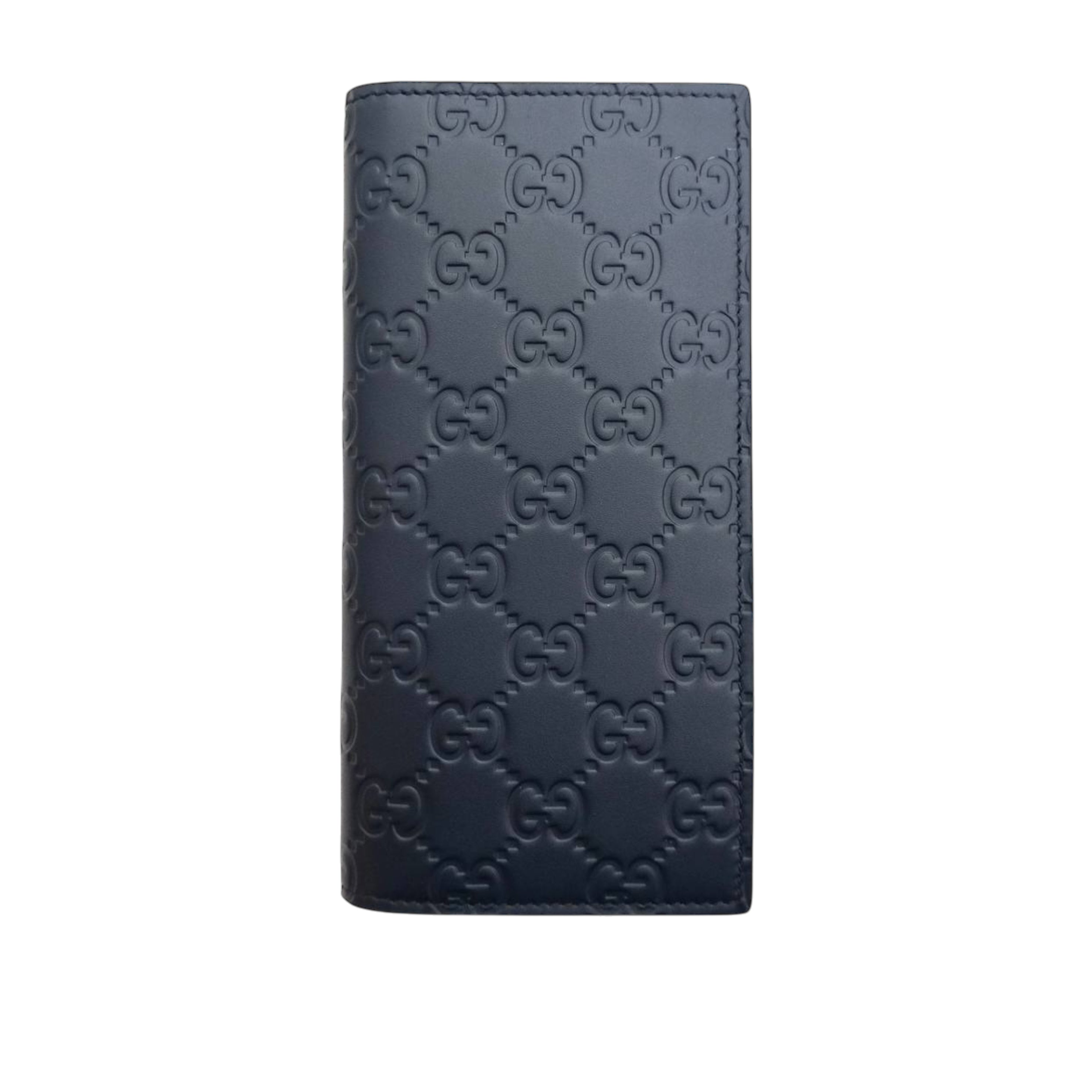 GUCCI - Signature Guccissima Leather Long Bifold Wallet in Dark Blue