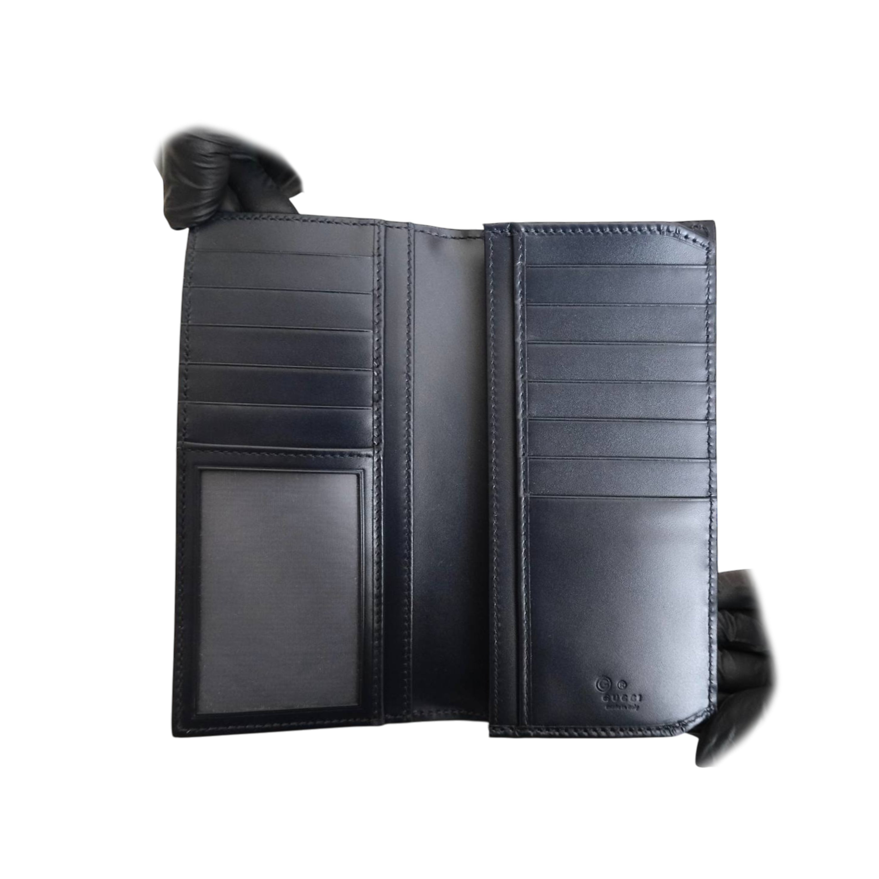 GUCCI - Signature Guccissima Leather Long Bifold Wallet in Dark Blue