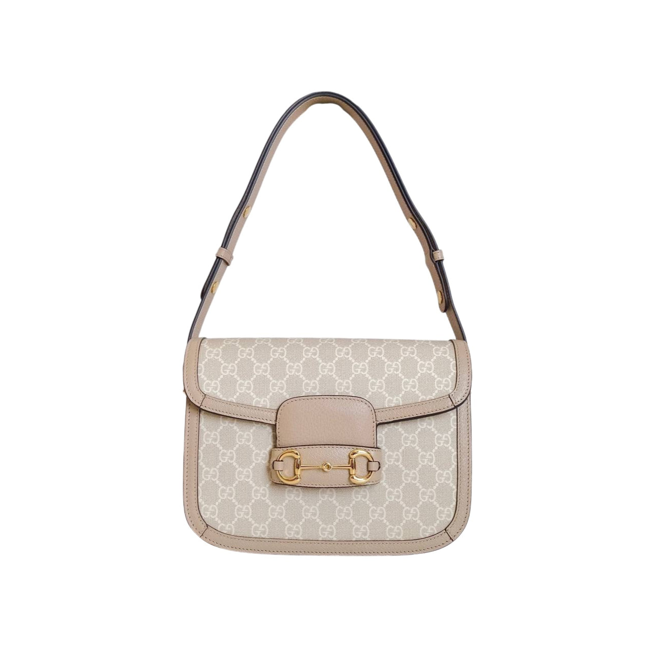 GUCCI - Horsebit 1955 Small Shoulder Bag Supreme Canvas in Beige Oatmeal & White