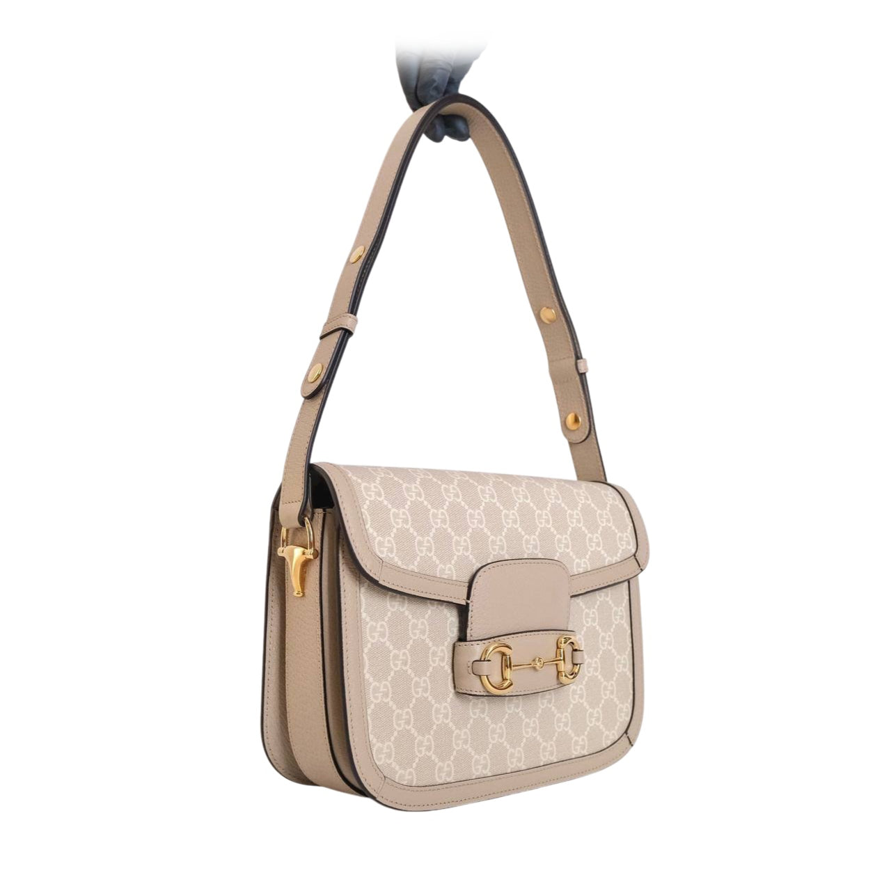 GUCCI - Horsebit 1955 Small Shoulder Bag Supreme Canvas in Beige Oatmeal & White