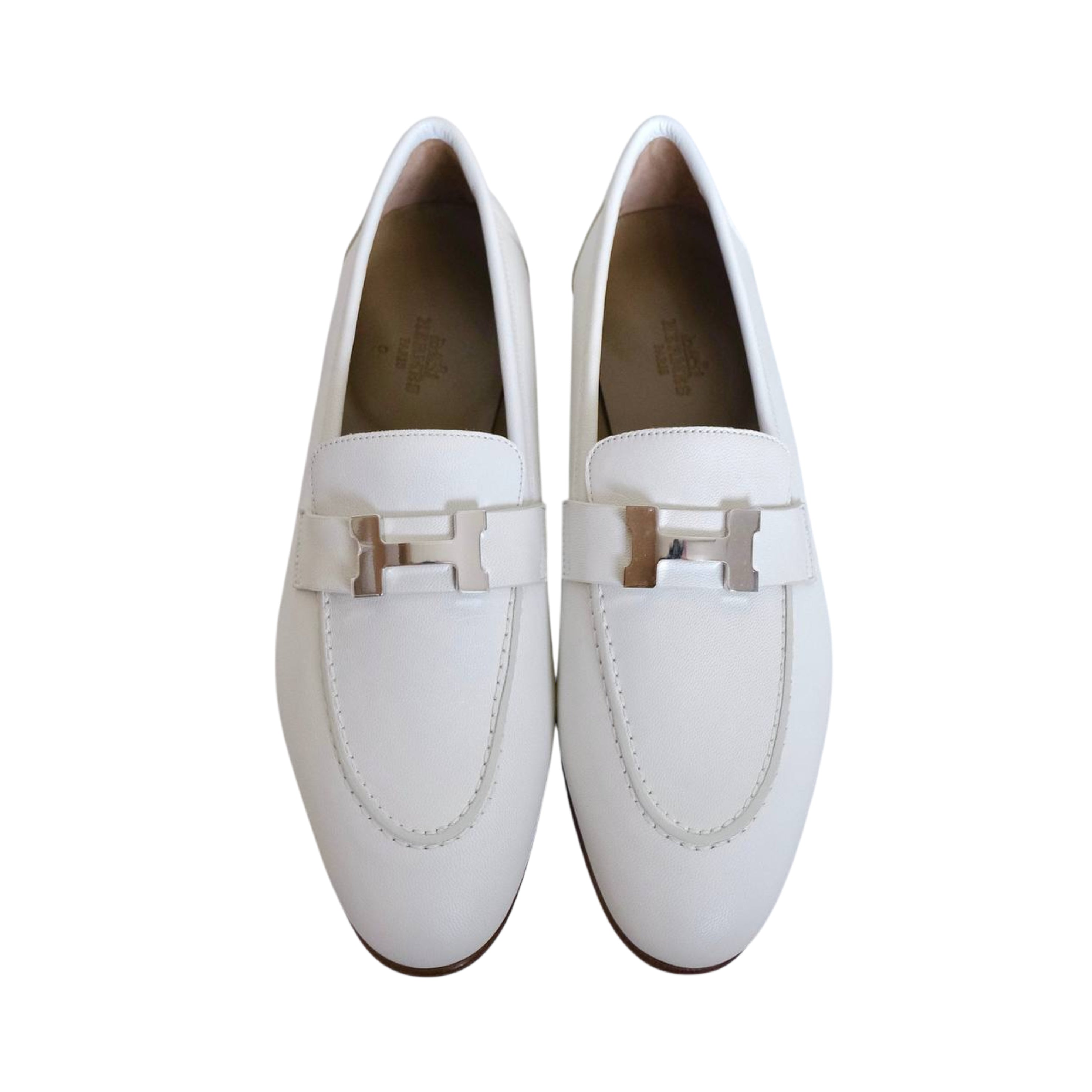 HERMES - Women's Paris Loafers in Beige Glaise (Palladium Hardware)
