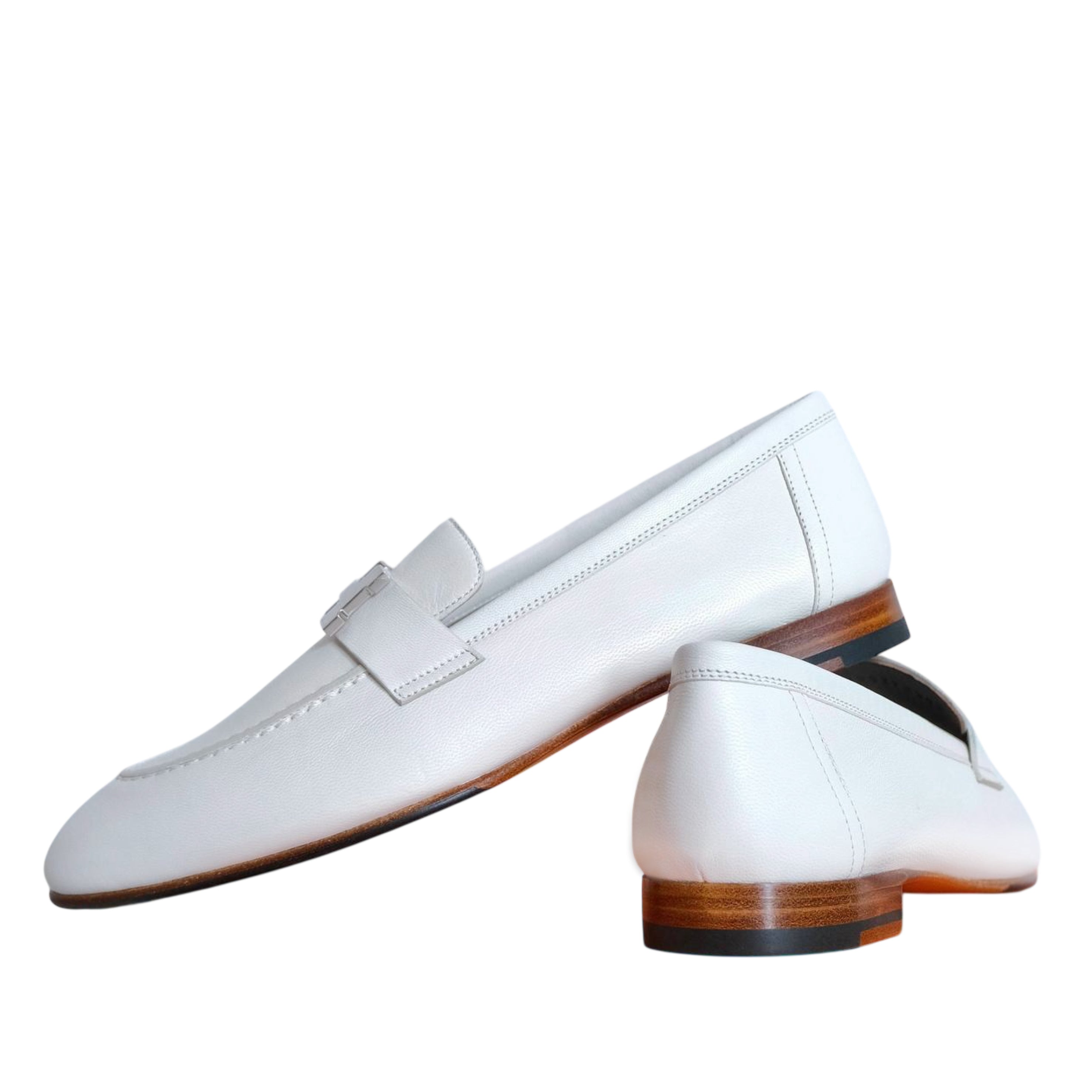HERMES - Women's Paris Loafers in Beige Glaise (Palladium Hardware)