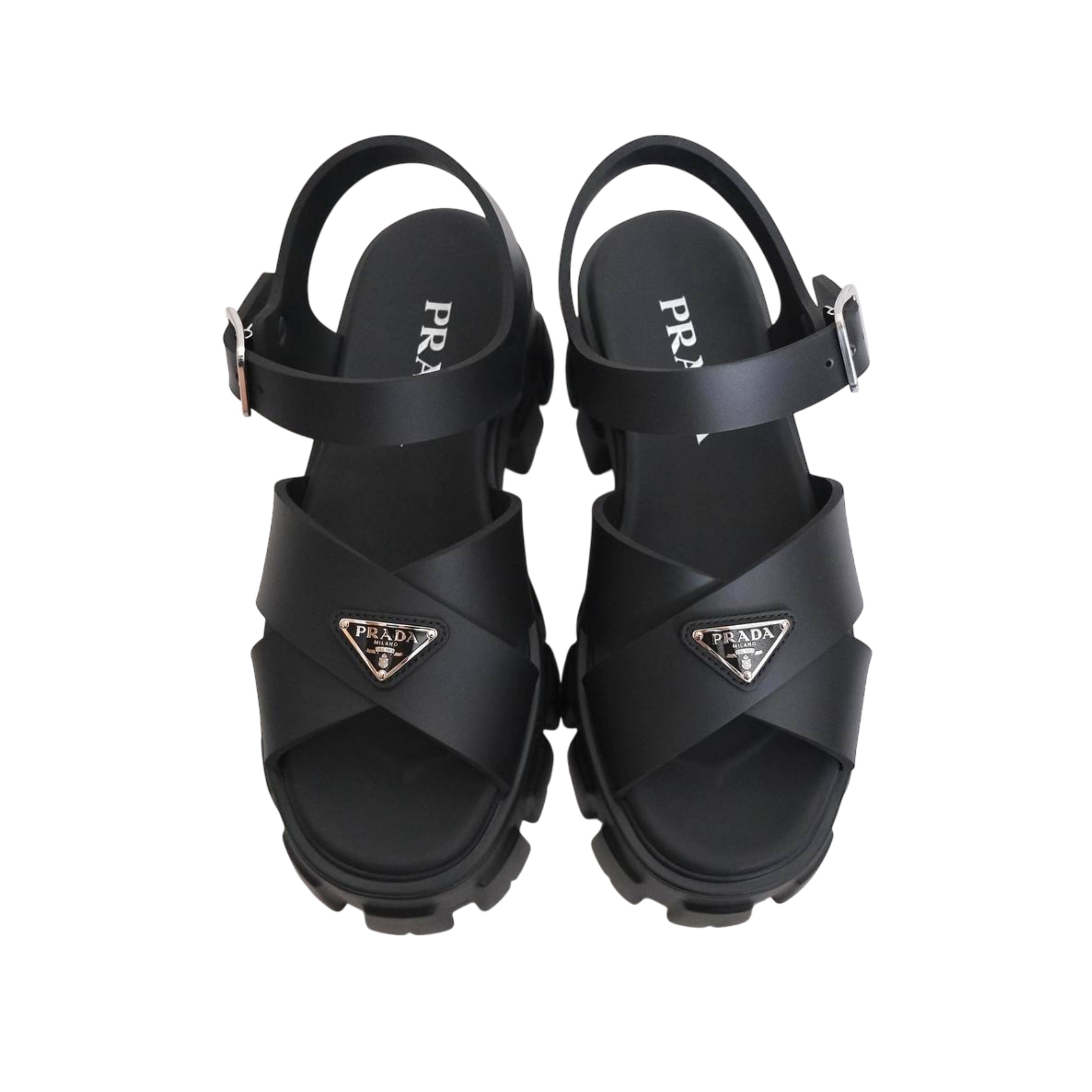 PRADA - Monolith Platform Crisscross Rubber Sandals in Black