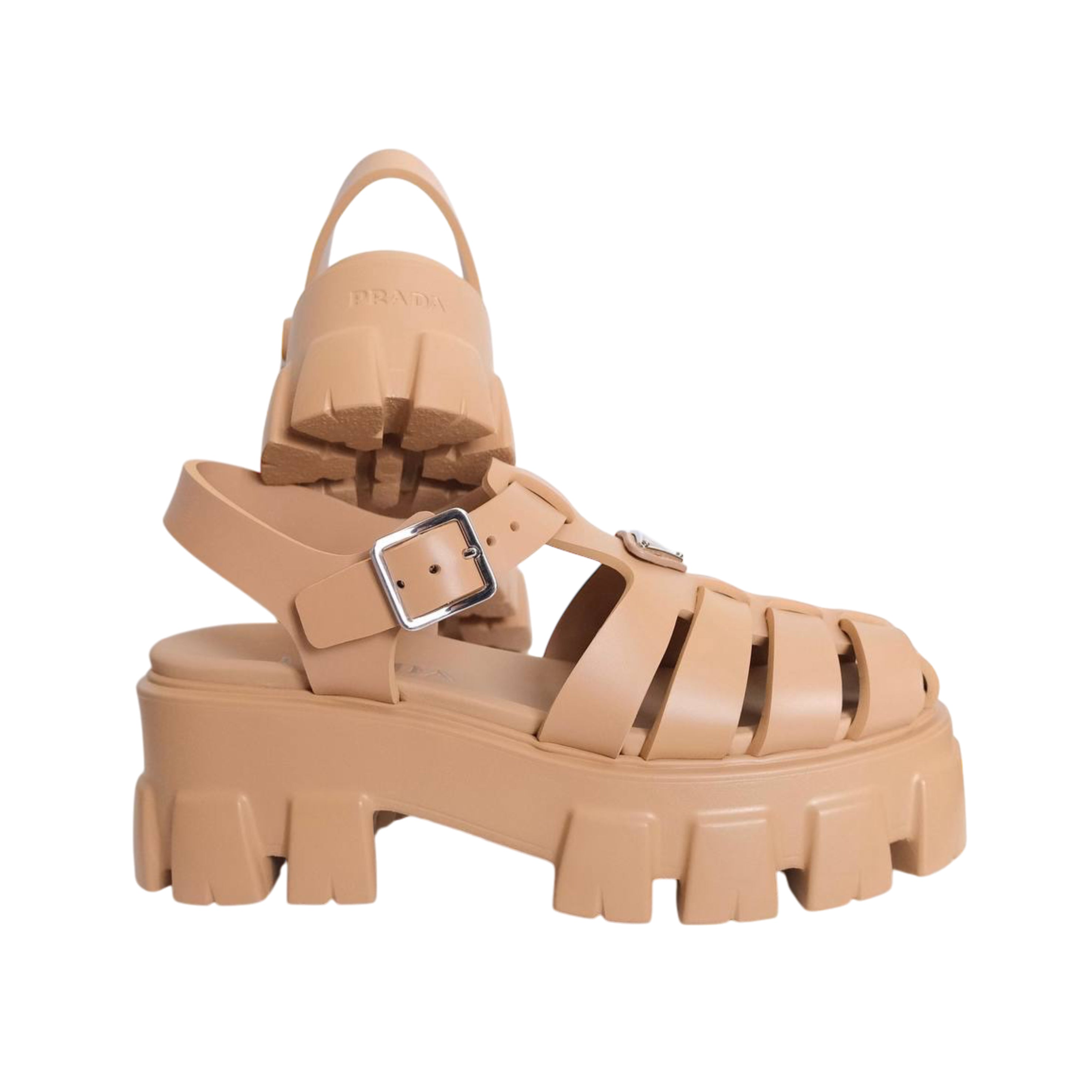 PRADA - Monolith Platform Rubber Sandals in Barley