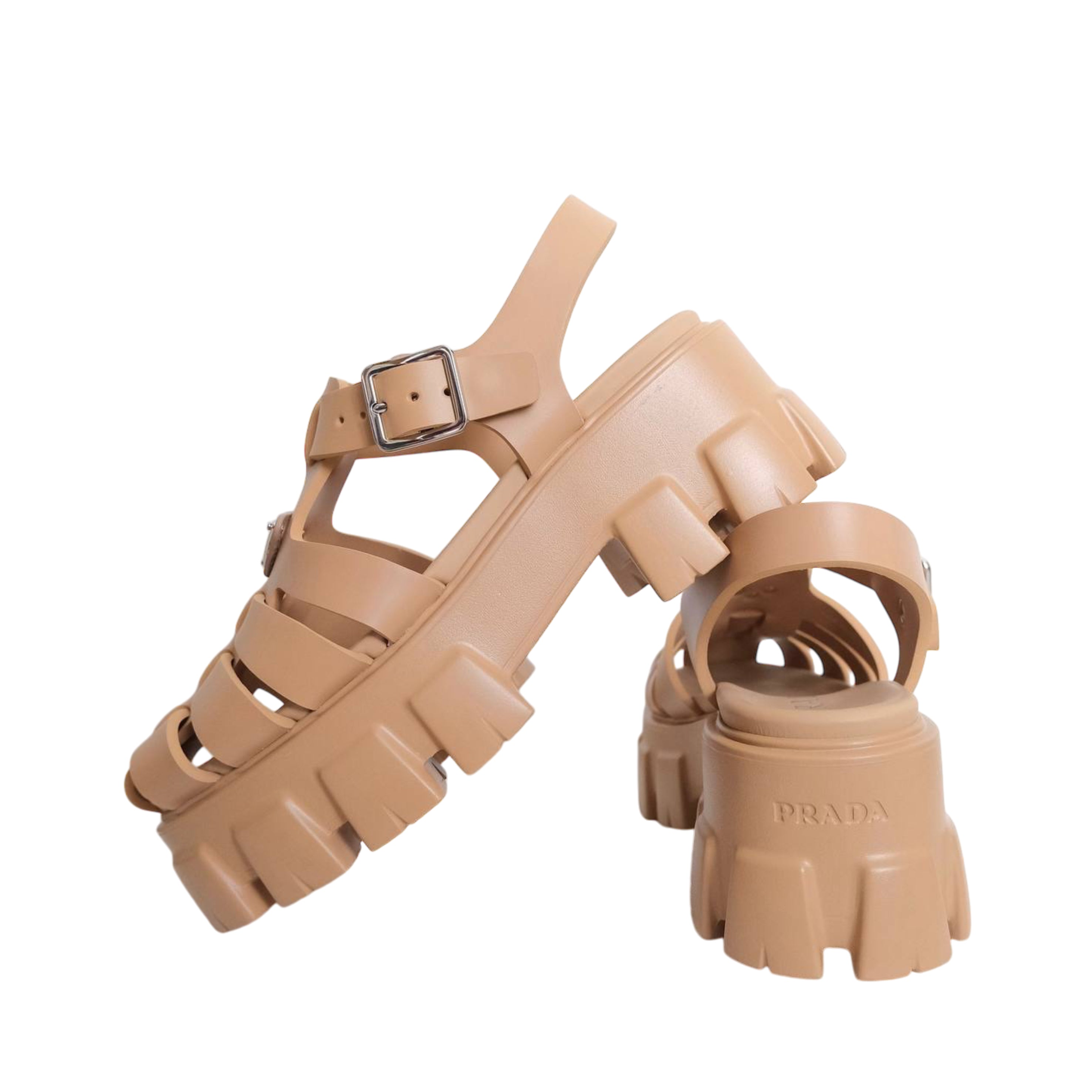 PRADA - Monolith Platform Rubber Sandals in Barley