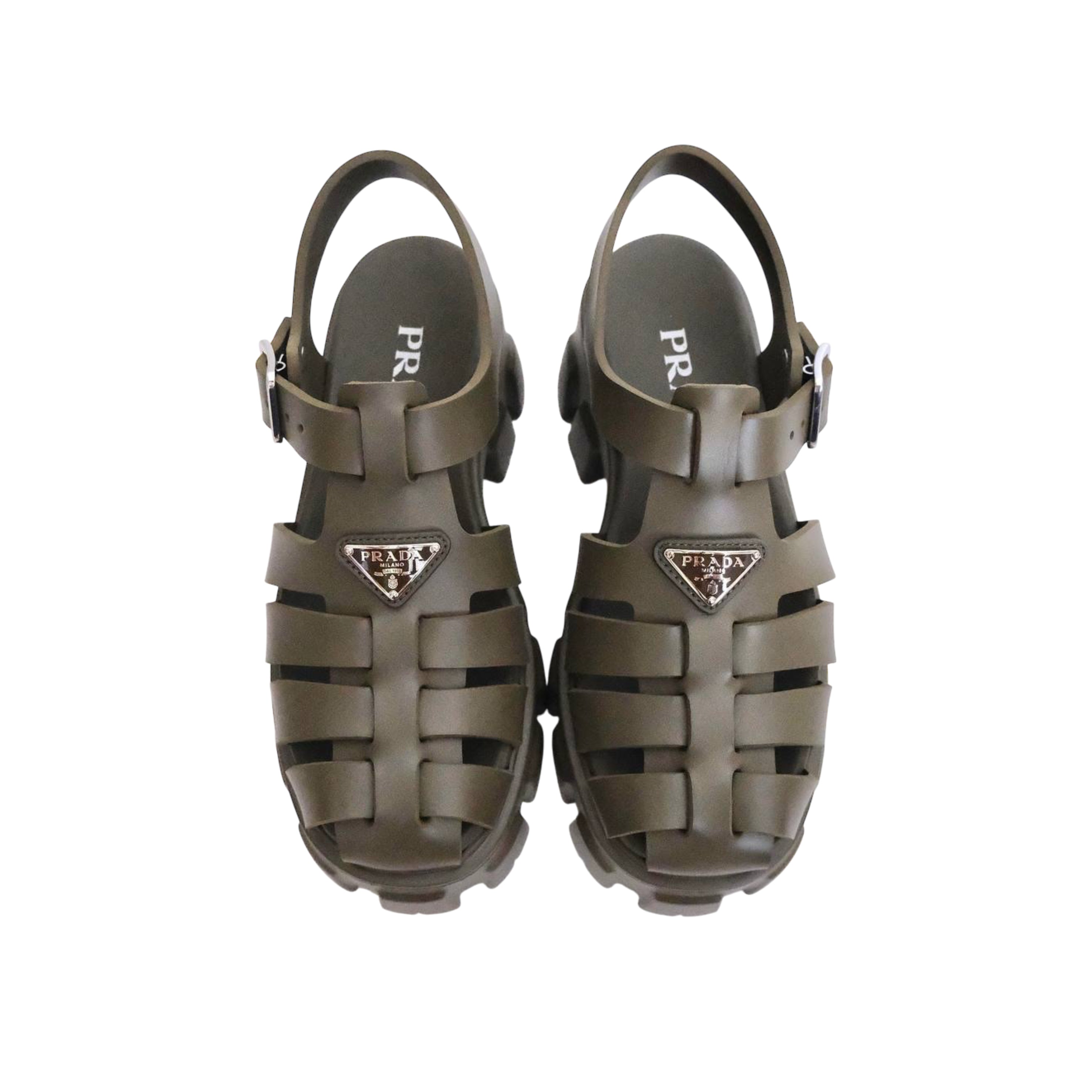 PRADA - Monolith Platform Rubber Sandals in Green Military