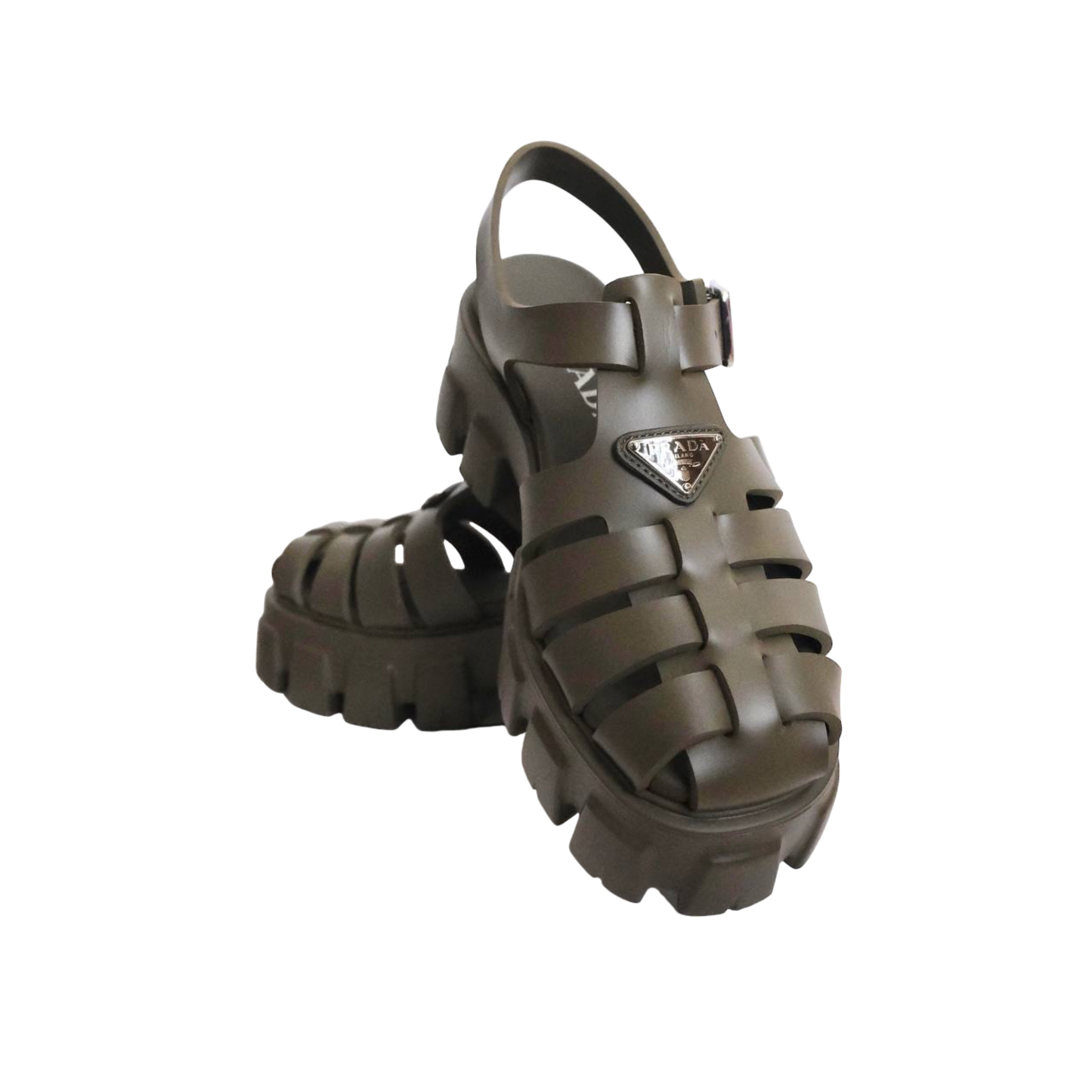 PRADA - Monolith Platform Rubber Sandals in Green Military