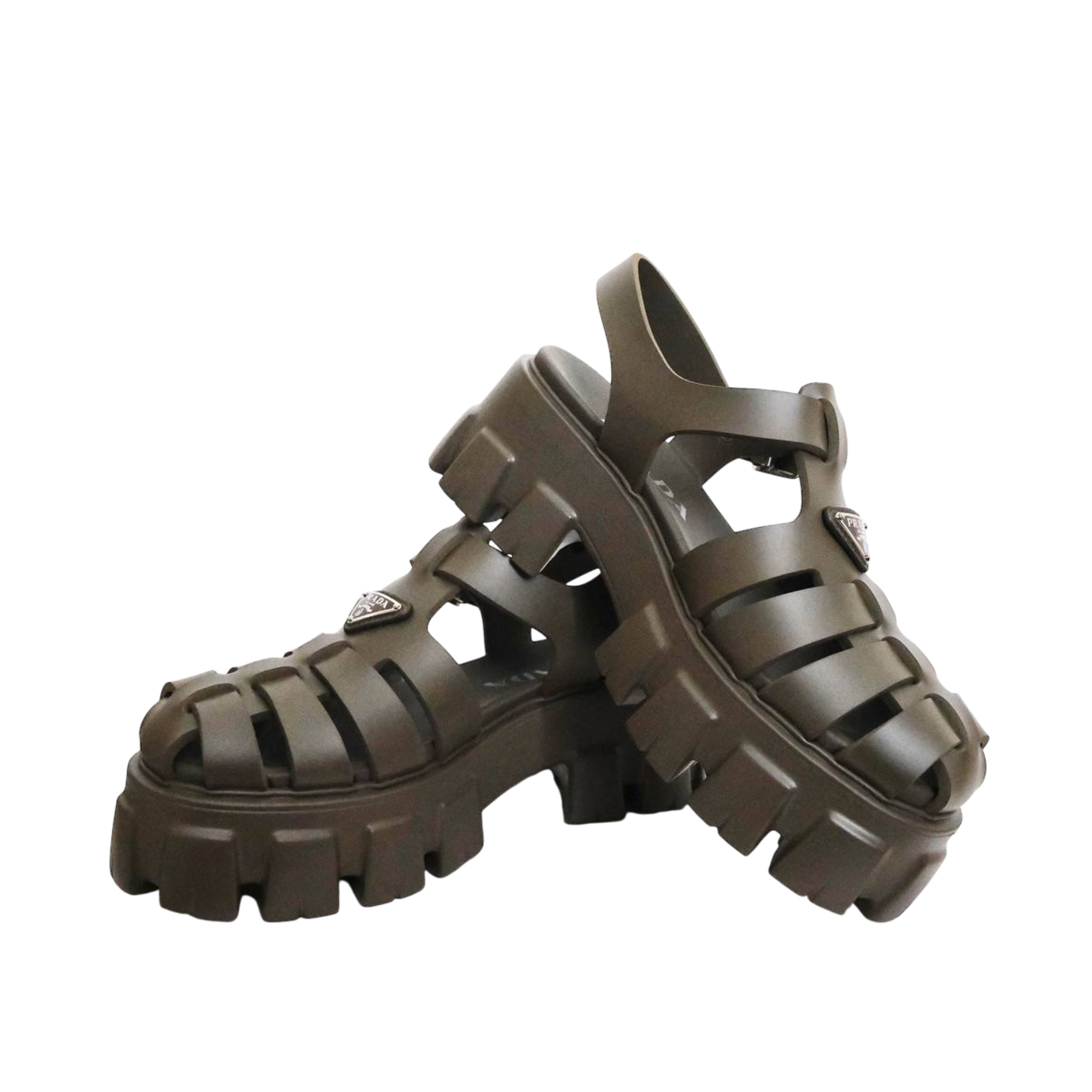 PRADA - Monolith Platform Rubber Sandals in Green Military